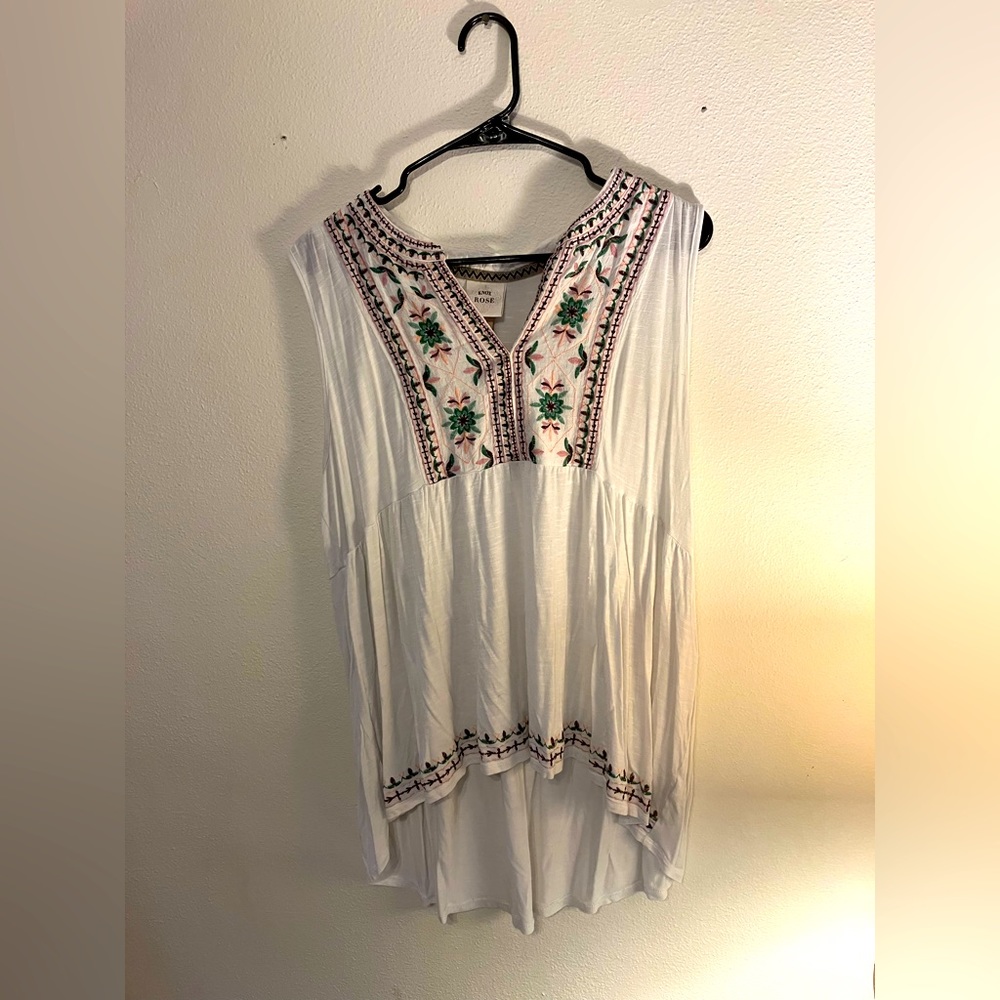 Flowy white embroidered top